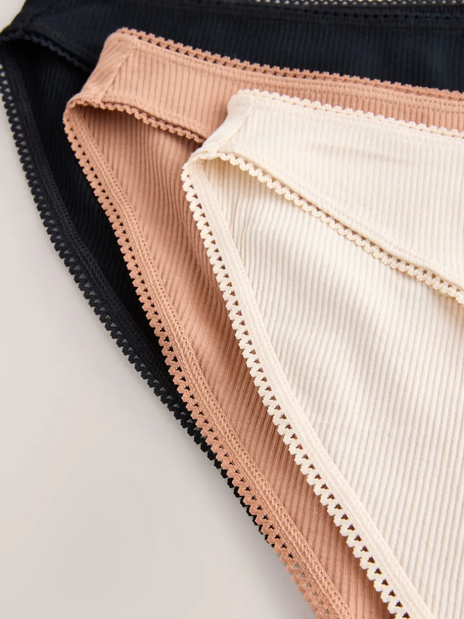 Next Noir/caramel nude/praline nude - 3 Slips Lot en coton côtelé New