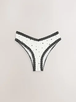 Next Noir/Crème - Lot de 4 culottes en coton et dentelle Coupe très échancrée Outlet