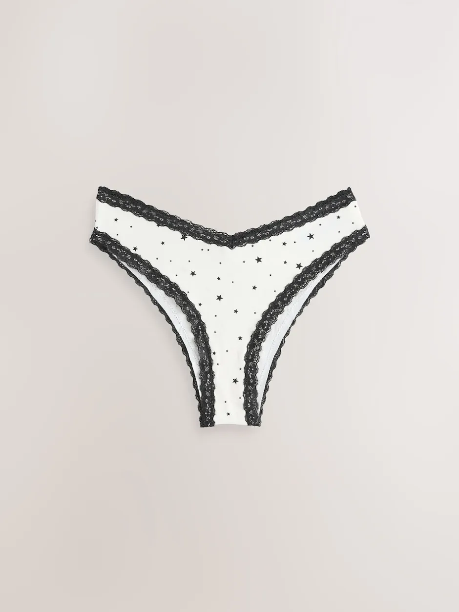 Next Noir/Crème - Lot de 4 culottes en coton et dentelle Coupe très échancrée Outlet