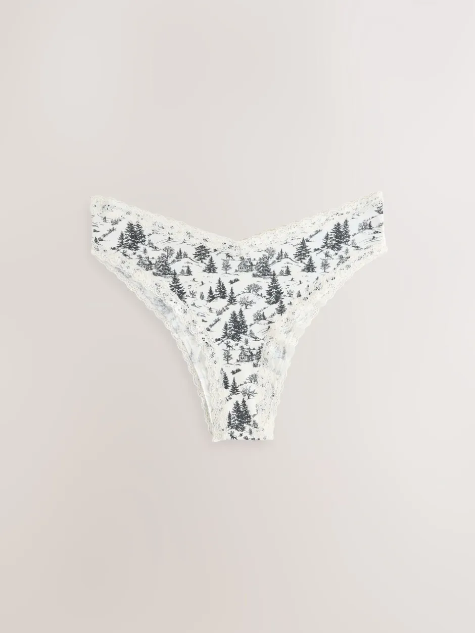 Next Noir/Crème - Lot de 4 culottes en coton et dentelle Coupe très échancrée Outlet