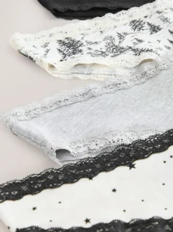 Next Noir/Crème - Lot de 4 culottes en coton et dentelle Coupe très échancrée Outlet