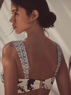 Next - Haut de bikini bandeau filaire Noir/Crème Palmier