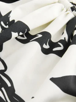 Next - Maillot de bain gainant le ventre froncé Noir/Crème Palmier Best