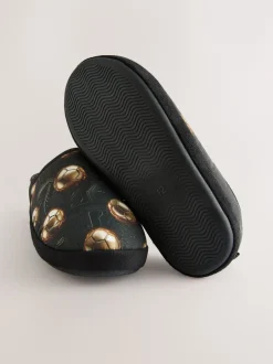 Next - Mules chaussons doublées chaudes Noir/doré motif football Sale