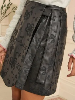 Love & Roses Noires à fleurs brodées - Jupes portefeuille en similicuir Online