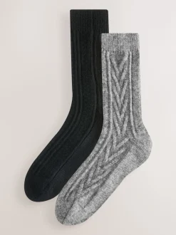 Next Noir/Gris - Lot de 2 paires de chaussettes à câble thermique épaisses Clearance