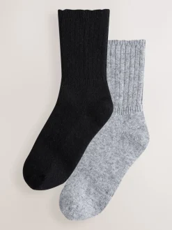 Next Noir/Gris - Lot de 2 paires de chaussettes en laine mérinos Online