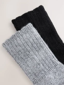 Next Noir/Gris - Lot de 2 paires de chaussettes en laine mérinos Online