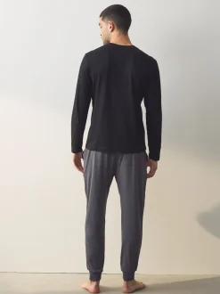 Next Noir/Gris - Pyjama manches longues en % coton à poignets 100 Sale