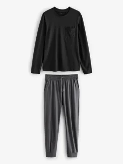 Next Noir/Gris - Pyjama manches longues en % coton à poignets 100 Sale