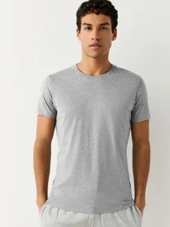 Next Noir/Gris Chiné/Blanc/Marine - Slim Fit (Slim Fit) - T-shirts de superposition en coton 100 %, lot de 5