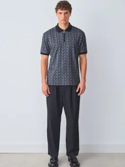 Next Noir/gris géométrique - Polo à motif quart de zip Best