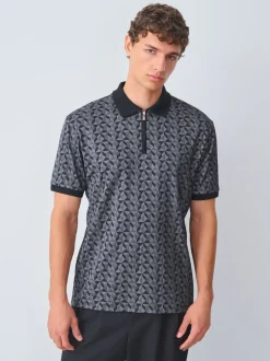 Next Noir/gris géométrique - Polo à motif quart de zip Best
