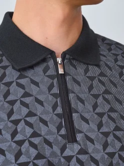 Next Noir/gris géométrique - Polo à motif quart de zip Best