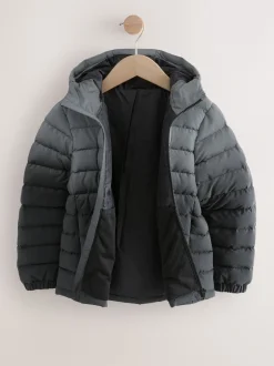 Next - Veste matelassée à capuche de poids moyen (3-17ans) Noir/gris réfléchissant New