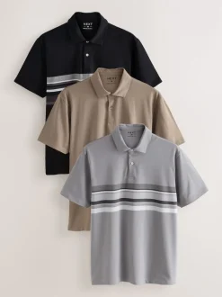 Next - Polo en jersey Manches courtes 3 Pack Noir/Gris/Neutre Hot