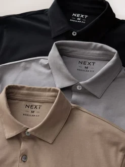 Next - Polo en jersey Manches courtes 3 Pack Noir/Gris/Neutre Hot