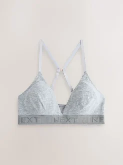 Next Noir/gris/rose - Lot de 3 bralettes en coton côtelé à logo Clearance