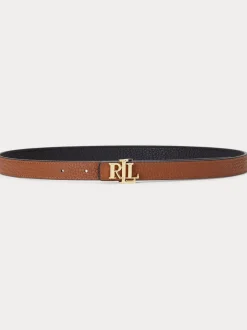 Lauren Ralph Lauren Noir/Lauren Fauve - 1.9cm Ceinture réversible en cuir galet à logo skinny Discount