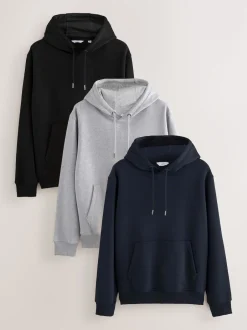 Next Noir/Marine/Gris Marl - Lot de 3 sweats à capuche en jersey Sale
