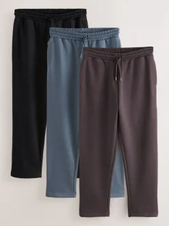 Next Noir/MARRON CHOCOLAT/Bleu acier - Brushback Heavyweight 3 Pack Joggings New