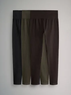 The Set Noir/Marron Chocolat/Kaki - lot de 3 leggings côtelés actifs Best