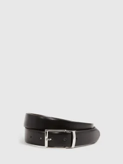 Reiss Noir/Marron foncé - Ceinture Ricky en cuir Réversible New
