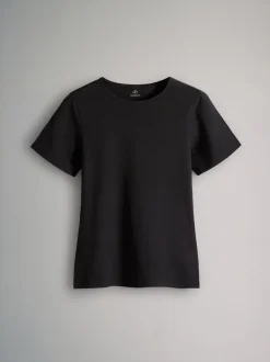 The Set Noir/marron/neutre/nude/blanc - lot de 5 t-shirts ajustés à col ras du cou à manches courtes Online