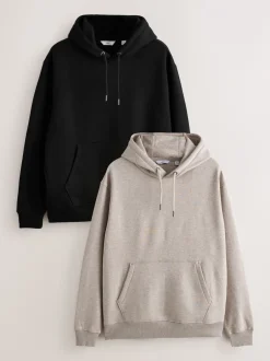 Next Noir/Neutre - Lot de 2 sweats à capuche en jersey riche en coton New