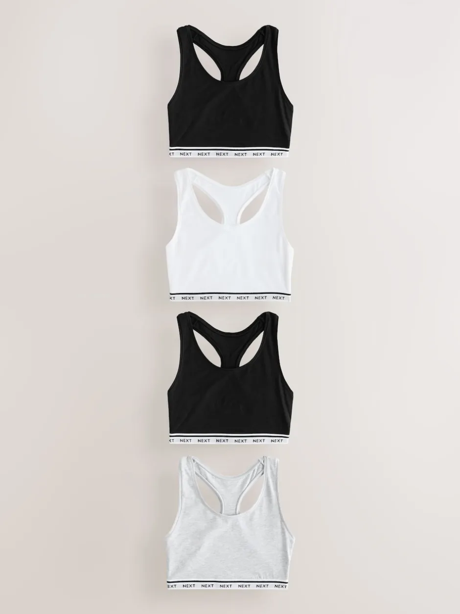 Next Noir/Noir/Gris/Blanc - Lot de 4 soutiens-gorge courts à logo en Coton Ultimate Comfort Discount