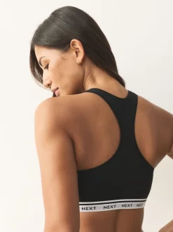 Next Noir/Noir/Gris/Blanc - Lot de 4 soutiens-gorge courts à logo en Coton Ultimate Comfort Discount