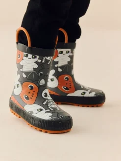 Next - Bottes de pluie à poignée Noir/Orange Halloween