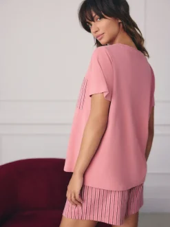 Next Noir/Rose Rayure - Ensemble de 2 pyjamas shorts Outlet