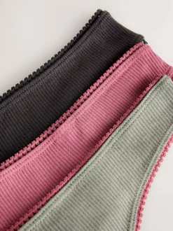 Next Noir/Rose/Olivier - 3 Slips Lot en coton côtelé Discount