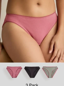 Next Noir/Rose/Olivier - 3 Slips Lot en coton côtelé
