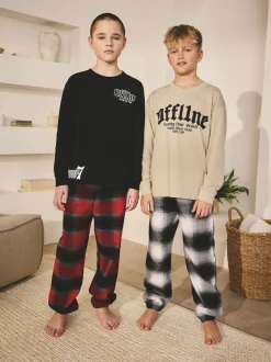 Next - Lot de 2 pyjamas en tissu à carreaux à manches longues (3-16ans) Noir/Rouge/Beige Sable Offline Best
