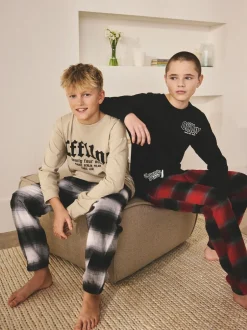 Next - Lot de 2 pyjamas en tissu à carreaux à manches longues (3-16ans) Noir/Rouge/Beige Sable Offline Best