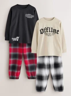 Next - Lot de 2 pyjamas en tissu à carreaux à manches longues (3-16ans) Noir/Rouge/Beige Sable Offline Best