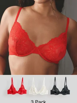 Next Noir/Rouge/Crème - Paquet de soutiens-gorge en dentelle 3 New