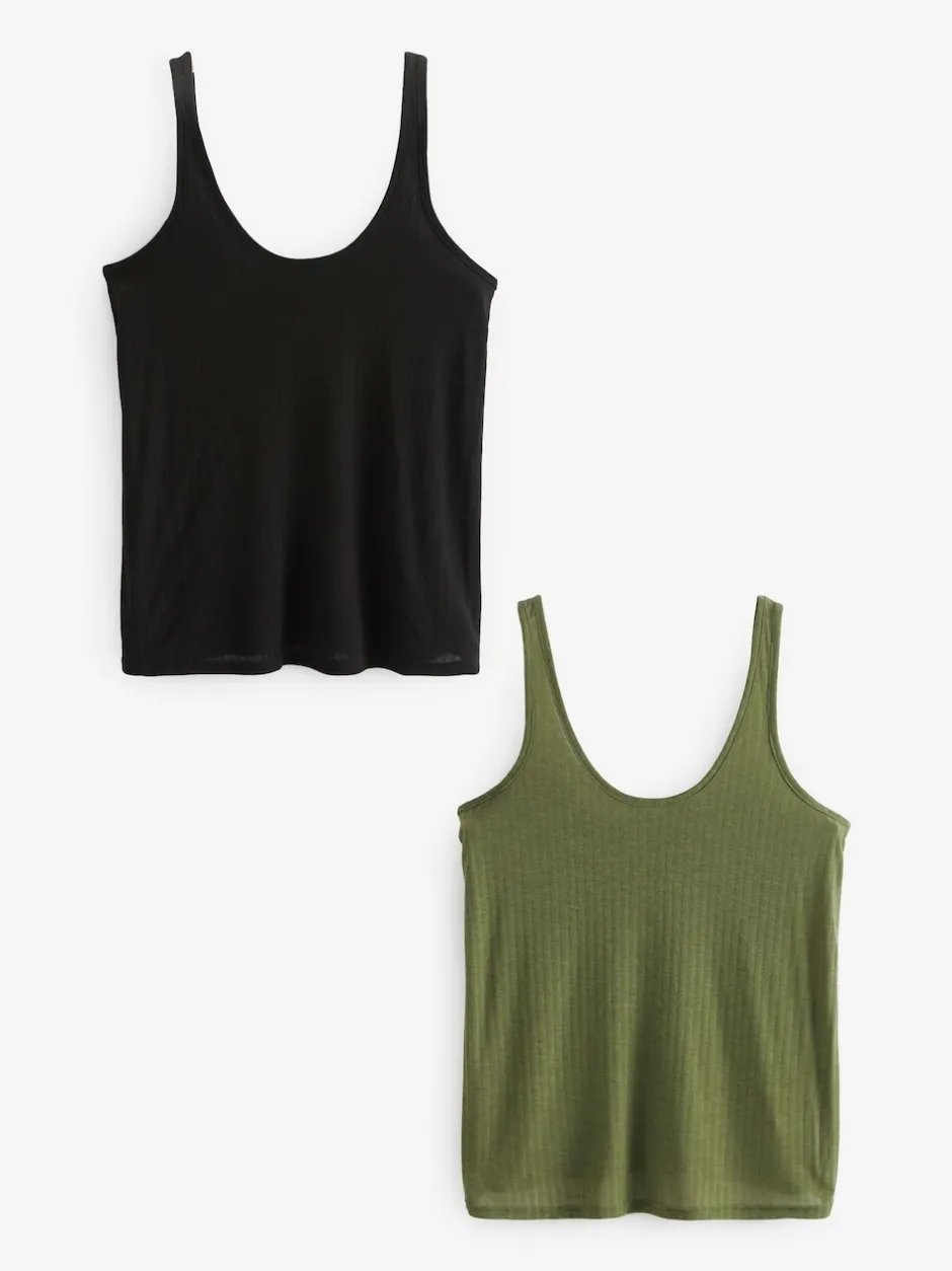 Next Noir/vert kaki - Lot de 2 gilets côtelés à bretelles et col rond Hot