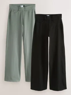 Next Noir/vert sauge - Lot de 2 pantalons jambes larges en denim jersey Clearance