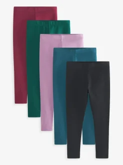 Next - Lot de 5 leggings (3-16ans) Noir/vert/bleu/rouge baie/violet lilas Discount