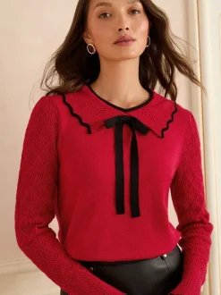 Love & Roses Nœud à liseré rouge - Pull col en maille Discount