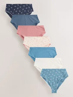 Next Nœuds bleus - Culotte en coton riche 7 Pack Jambe haute taille haute Clearance