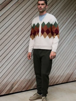 Next Oatmeal Multi - Cardigan Argyle coupe décontractée en laine Best