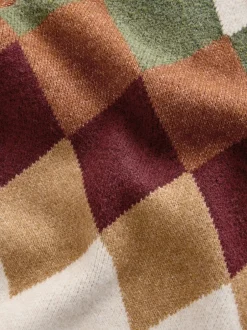 Next Oatmeal Multi - Cardigan Argyle coupe décontractée en laine Best