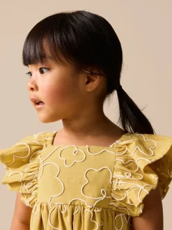 Next Ocre jaune brodé - Robe à manches d'ange (3mths-8yrs) Sale