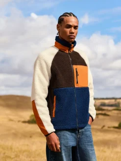 Next Ocre orange/écru neutre - Polaire color block à entonnoir zippée New