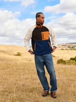 Next Ocre orange/écru neutre - Polaire color block à entonnoir zippée New