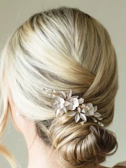 Ivory & Co Or - Pince à fleurs émaillées et cristaux de gardénia